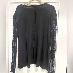 COPY - FREE PEOPLE black lace sleeved T shirt XL